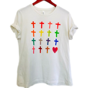 Bella + Canvas Crosses & Heart Christian Christianity Colorful Graphic Tee